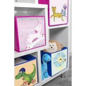 Kids Blue Toy Storage Cube Boxes 2 Fabric Storage Unit Boxes 26cm Dinosaur and Lion