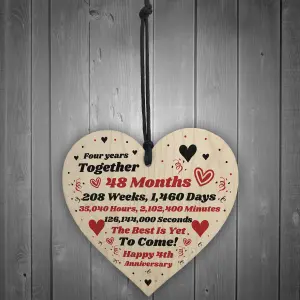 4th Anniversary Gift Husband Wife Wedding One Year Mr Mrs Gift Wood Heart