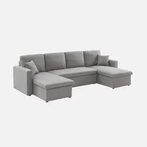 sweeek. 4-seater panoramic sofa bed in fabric Urban Dark Heather Grey 281x142x86 cm