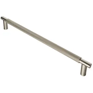 Luxury T Bar Knurled Pull Handle - 450mm Satin Nickel - Kitchen Door Cabinet