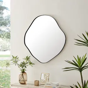 Loscalzo Pebble Metal Framed Wall Mirror - Organic Shape Hallway Mirror Black