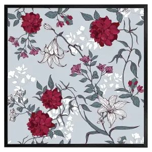 Red & white winter floral (Picutre Frame) / 16x16" / Brown