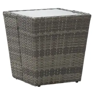 Berkfield Tea Table Grey 41.5x41.5x43 cm Poly Rattan and Tempered Glass