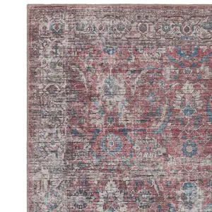 Traditional Red Persian Bordered Abstract Floral Easy To Clean Rug For Living Room Bedroom & Dining Room-200cm X 290cm