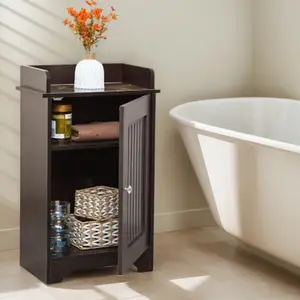 Bathroom Storage Floor Cabinet Wooden Brown Door Cupboard Shelves Organiser Unit