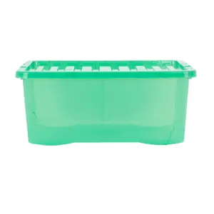 Wham Crystal 5x 45L Plastic Storage Boxes with Lids. Medium Size, Strong. Made in the UK Tint Leprechaun Green