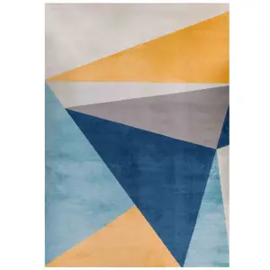 Blue Ochre Bold Geometric Area Rug 120x170cm