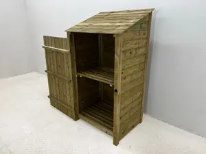 Wooden Premium Tongue & Groove Log Store (W-99cm, H-180cm, D-88cm) With door, With Kindling Shelf