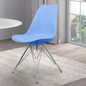 Soho Light Blue Plastic Dining Chair with Chrome Metal Legs