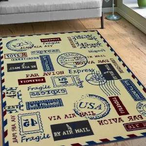 Cream Postal Design Rug - Texas