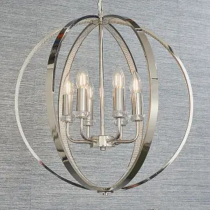 Hilton Bright Nickel with Clear Faceted Acrylic and Clear Crystal Glass Timeless Style 6 Light Ceiling Pendant