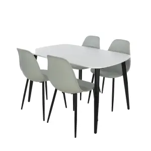 Core Products Aspen White 120cm Rectangular Dining Table with 4 Grey Plastic Curve Design Chairs