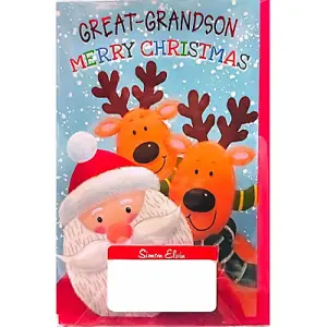 Simon Elvin Merry Christmas Great Grandson Greetings Card (Pack of 6) Blue/Orange/Red (One Size)