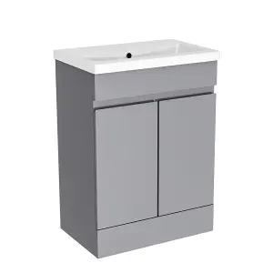 Nes Home Hinckley 600mm Freestanding Basin Vanity Unit 2 doors Steel grey Flat Pack