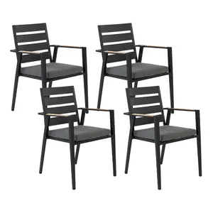 Set of 4 Garden Chairs with Cushions TAVIANO Metal Black