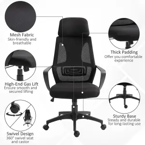 Vinsetto Ergonomic Office Chair w/ Wheel, High Mesh Back, Adjustable Height Home - Black