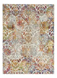 Traditional Ivory Orange Floral Design Rug for Livingroom, Dining room, Bedroom - 122cm (Circle) (4ft. )