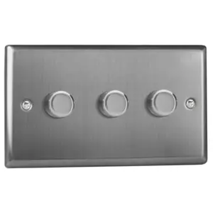 Varilight 3-Gang 2-Way 3x120W V-Pro LED Dimmer Brushed Steel