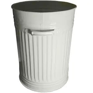 Cream Metal Bin Retro Galvanised Dustbin Vintage Style Steel Bin - 45L