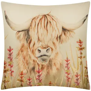 Evans Lichfield Bramble Highland Cow Printed Feather Rich Cushion