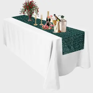 Neel Blue 11x108 Inch Shimmer Sequin Table Runner Glitter Fabric, Emerald Green