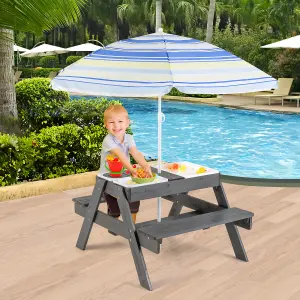 Costway Kids 4-in-1 Sand & Water Table Wood Outdoor Activity Table & Bench Set