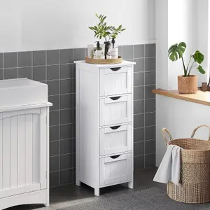 Bathroom Storage Cupboard Storage Cabinet Standing Wooden with 4 drawers 30 x 30 x 82cm White LHC40W