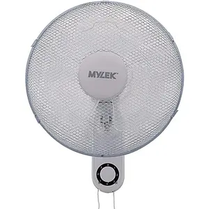 MYLEK 16" Wall Fan White - Oscillating Design with 3 Speed Settings - Pull Cord Operation - Adjustable Angle - For Homes & Offices