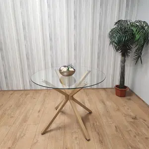 Dining Table Clear Glass Kitchen Place for 4 Seats, Dining Table Only (Clear H 75 x L 100 x W 100 cm)