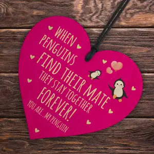 Red Ocean Valentines Gift For Boyfriend Girlfriend Husband Wife Wood Plaque YOU ARE MY PENGUIN Cute Anniversary Present