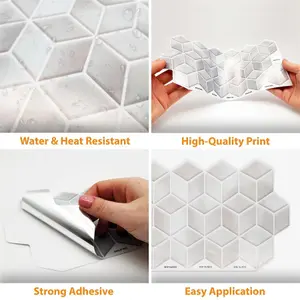 Walplus Grey Stone Hexacube Tile Stickers 2D Multipack 36Pcs