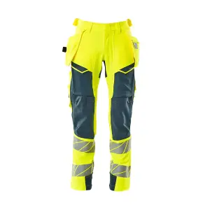 Mascot Accelerate Safe Trousers with Holster Pockets - Hi-Vis Yellow/Dark Petroleum   (33.5) (Leg Length - Long)