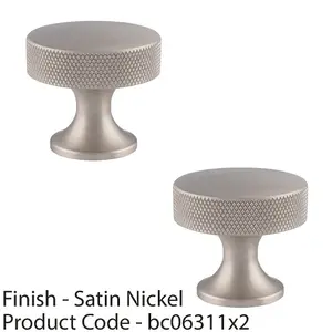 2 PACK - Knurled Flared Stem Cabinet Door Knob - 38mm Satin Nickel Cupboard Pull Handle