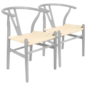 Nicholas Winter Beech Wooden Wishbone Dining Chairs - Grey/Natural - Set of 2