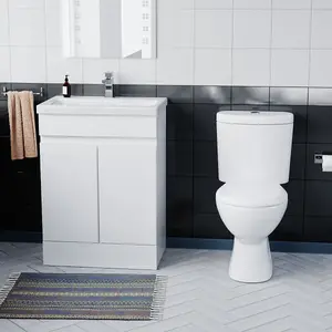 Nes Home 600mm Gloss White Basin Vanity & Close Coupled Toilet