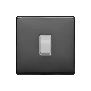 Black Nickel Screwless Plate 1 Gang Intermediate Light Switch - White Trim - SE Home