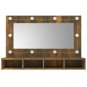 Berkfield Mirror Cabinet with LED Smoked Oak 90x31.5x62 cm