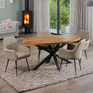 Dosenna Oval Dining Table Set with 4 Carrara Fabric Chairs - Brown