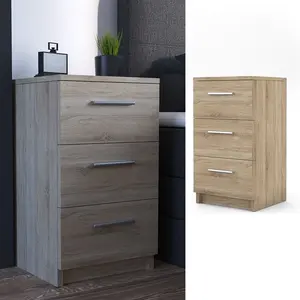 Monck 3 Drawer Bedside Table Sonoma Oak