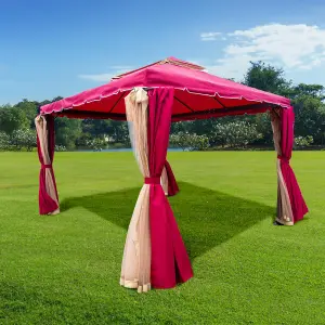 Red Gazebo with Nets Aluminium Frame and Powder coated Steel Roof,3x3x2.75m