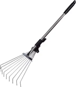 Telescopic Metal Rack Expendable Rake For Gardening Lawn Cleaning With Ergonomic Non Slip Adjustable Handle 15 Teeth