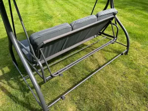 Luxury Heavy Duty Grey Garden 3 Seater Swing Seat Hammock Bed Complete with Thick Cushions.  Adjustable canopy angle.