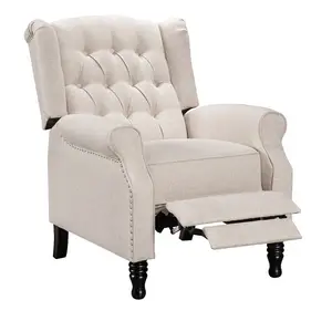 Fabric Linen Beige Marianna Manual Recliner Wingback Chair