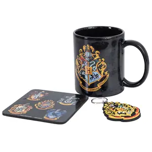 Harry Potter Hogwarts Crest Mug Coaster And Keychain Black/Yellow (One Size)