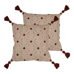 Geometric Square Throw Cushion (Set of 2) Red Clay / Feather