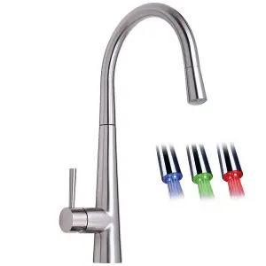 Astini Palazzo Brushed Steel LED Light Pullout Rinser Kitchen Sink Tap