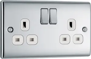 BG Chrome Double 13A Switched Socket & White inserts