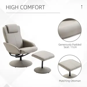 HOMCOM Adjustable PU Leather Recliner Swivel Executive Reclining Chair High Back Armchair Lounge Seat Grey