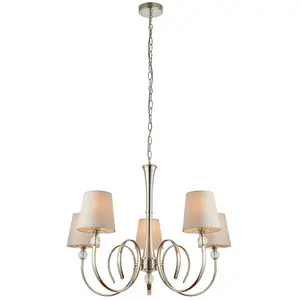 Luxury Hanging Ceiling Pendant Light Bright Nickel Marble Silk 5 Lamp Chandelier