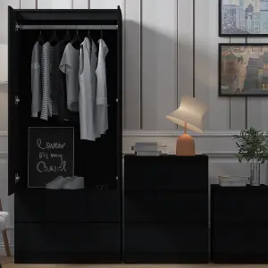 Matt Black 2 Door 2 Drawer Combination Wardrobe